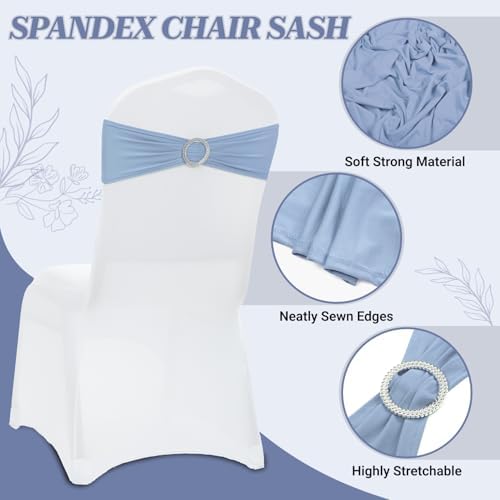 MDS Pack of 150 Spandex Chair Sashes for Wedding Party & Event – Baby Blue - Image 3
