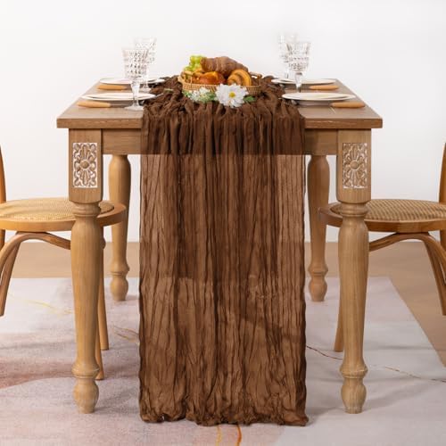 Fall Table Runner Brown Cheesecloth Table Runner Home Decor 10ft, 2 Pack - Image 3