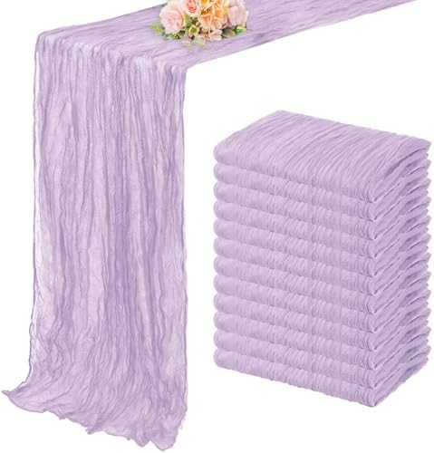 12 Pack Lilac Cheesecloth Table Runner 10FT Rustic Gauze Cheese Cloth Table Runner for Wedding 20 x 120 Inch Long Bridal Baby Shower Table Decor Boho Fabric Sheer Birthday Party Table Decorations by FoliafeelHome