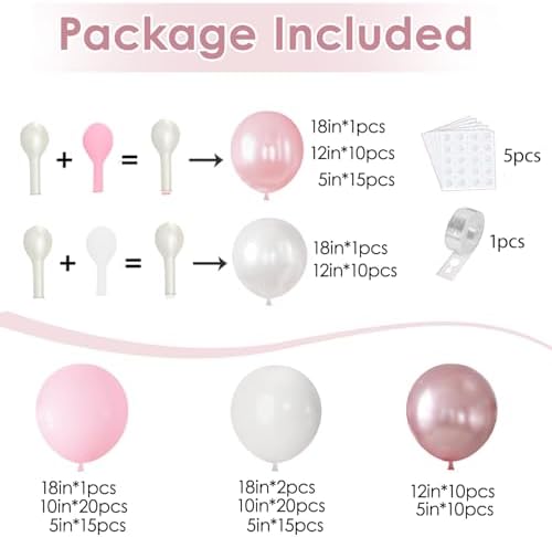 Blocesa Pearl Pink White Balloons Arch Kit Double Stuffed, Party Decor. - Image 2