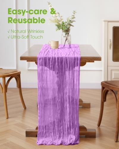 Pureegg 3 Pack Cheesecloth Table Runner 120 Inch Purple - Image 4