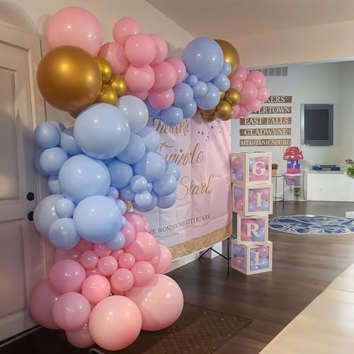 Balloons Pink and Blue, 60 Pack 12 Inch Pastel Light Pink Blue with Metallic Gold Confetti Balloons for Birthday, Gender Reveal, Baby Shower, Boy or Girl Party Decoration - Image 4