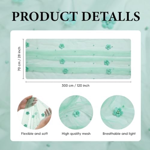 Artoid Mode Turquoise Flower Pearl Gauze Table Runner 10FT, Seasonal Sheer Dining Holiday Wedding Birthday Baby Shower Table Decor for Home Party - Image 5