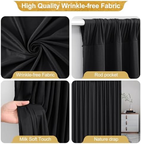 40x10FT Black Backdrop Curtains for Wedding Parties, Wrinkle Free Polyester Photography Backdrop Drapes for Wedding Baby Shower Birthday Parties Stage Background Stand Decorations 4x10ft,10 Panels - Image 2