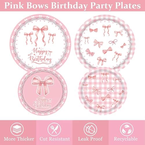 219Pcs Pink Bow Birthday Decorations, Coquette Tableware Set 24 Guests - Image 5