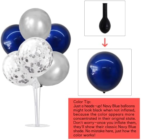 TONIFUL 4 Set Navy Blue Silver Grey Balloon Stand Centerpieces for Table - Image 2