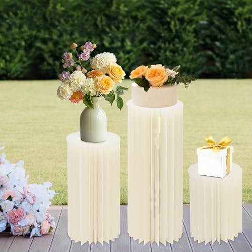 3Pcs Cylinder Stands for Party Foldable Cardboard Centerpiece Display Round Stands Centerpiece Cake Pedestal Stand 55-66LBS for Wedding Party Birthday Decor 40/60/80cm High (3Pcs-2) - Image 7