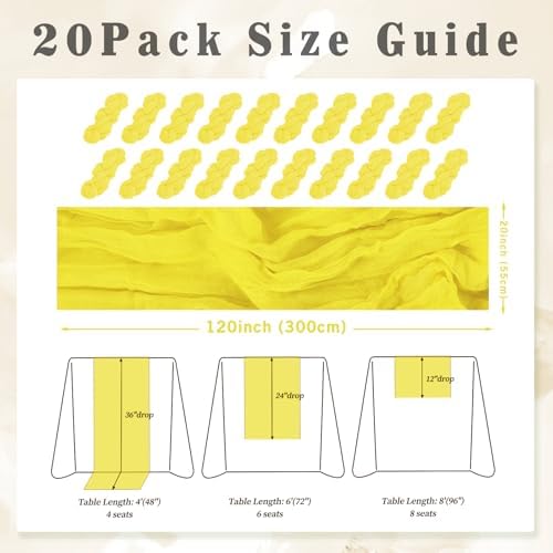 20 Pack Yellow Cheesecloth Table Runner 20 x 120 Inch Long Rustic Gauze Cheese Cloth Table Runner for Wedding 10FT Bridal Baby Shower Table Decorations Boho Fabric Sheer Birthday Party Table Decor - Image 2