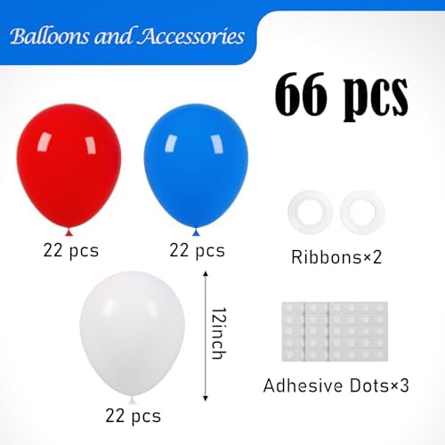 Voircoloria 66pcs Red White Blue Latex Party Balloons, 12inch - Image 2