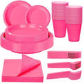 WELLIFE 210Pcs Hot Pink Plastic Plates, Pink Disposable Plates for Party by WELLIFE