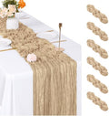 6 Pack Beige Cheesecloth Table Runner, 17 x 108 inch, Semi Sheer Boho Cheese Cloth Fabric Table Runner Bulk for Wedding , Birthday, Party, Holiday, Home Decor (Beige) by ACSUIT