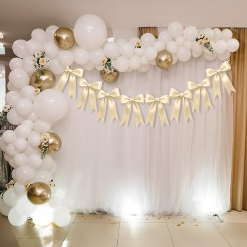 1 String of 8PCS Champange Bow Garland Banner Decoration,Pre-Strung Satin Ribbon Ornaments for Birthday,Bachelorette Party,Bridal Shower,Wedding,Engagement,Baby Shower,Graduation Decor,Anniversary - Image 5