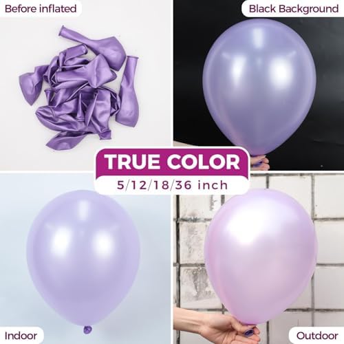 Bezente Pearl Lavender Latex Round Helium Party Balloons 100 Pack 12 inch - Image 2