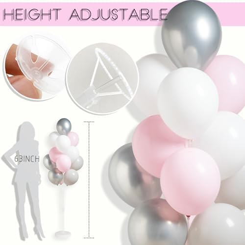 2Set Silver Pink Balloon Column Stand Kit for Floor or Table Party Decor - Image 4