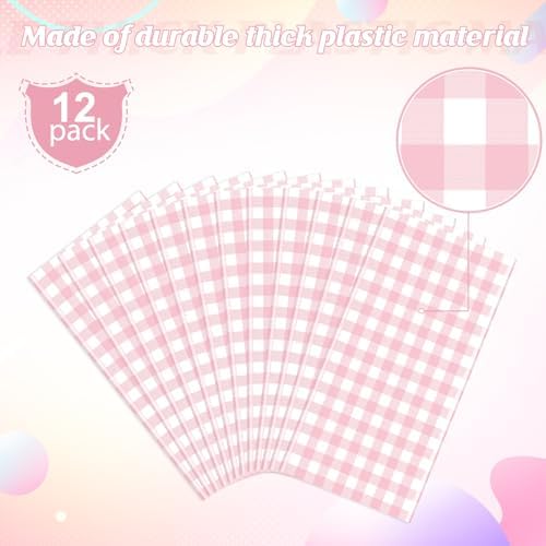 12 Pack Pink Gingham Tablecloth Round, Premium Decorative Disposable Pink and White Checkered Plaid Table Cloths for Parties, Round Party Table Cover for Picnic Farm Birthday Wedding Festivals, 84Inch - Image 4