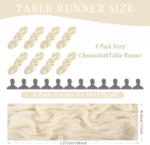 8 Pack Ivory Cheesecloth Table Runner 17x108 inch Boho Gauze Cheese Cloth Table Runners for Wedding Party Baby Bridal Shower Home Decor - Image 3
