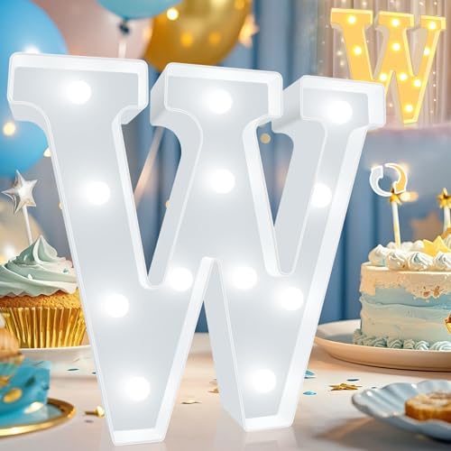 Pooqla LED Marquee Letter Lights, Warm White and Cool White Decorative Lighted Letters, Light Up Alphabet Letters for Boys Girls, Party, Wedding, Bar, Night Light, Birthday Decoration, Letter W by Pooqla