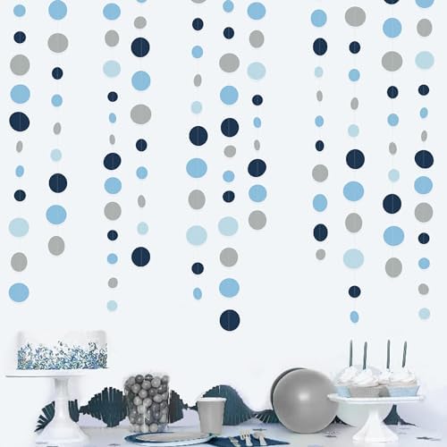 Dusty Blue Party Decorations Navy Blue Circle Dots Garland Gray Blue Hanging Paper Polka Dot Streamer for Wedding Shower Engagement Bridal Shower Birthday Graduation Nautical Themed Party Supplies - Image 3