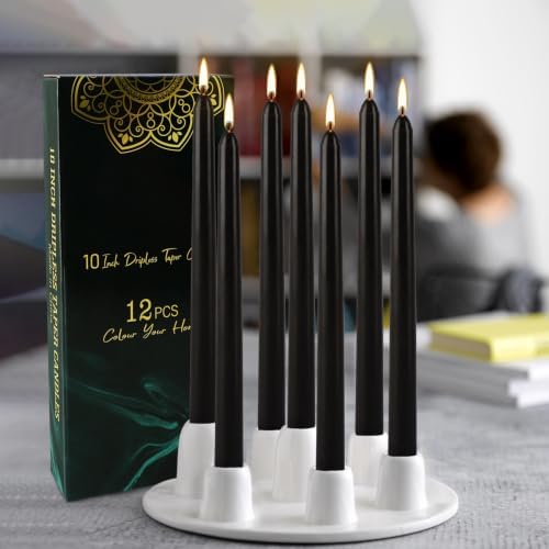 12 Pack 10 Inch Black Taper Candles - Dripless Smokeless Unscented for Wedding, Halloween & Home Decor - Image 4