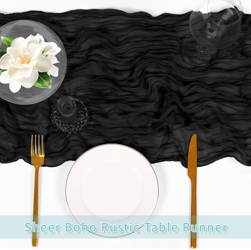 3 Pack Black Cheesecloth Table Runner, 17 x 108 inch, Semi Sheer Boho Cheese Cloth Fabric Table Runner Bulk for Wedding, Birthday, Party, Holiday, Home Decor (Black) - Image 5