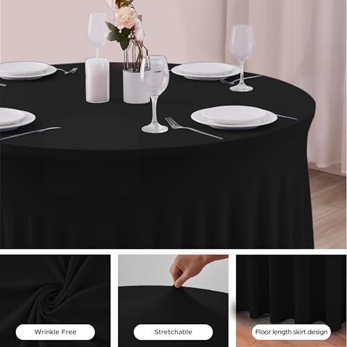Fitted Black Spandex Table Skirts for Wedding Party,60 Inch Round,4 Pack - Image 6