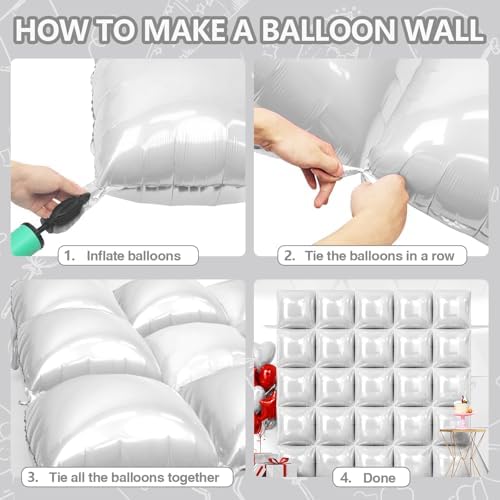 NISOCY 25PCS White Square Foil Balloons Wall Backdrop - Image 4