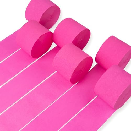 PartyWoo Hot Pink Crepe Paper Streamers 6pcs 492 FT Hot Pink Streamers by PartyWoo