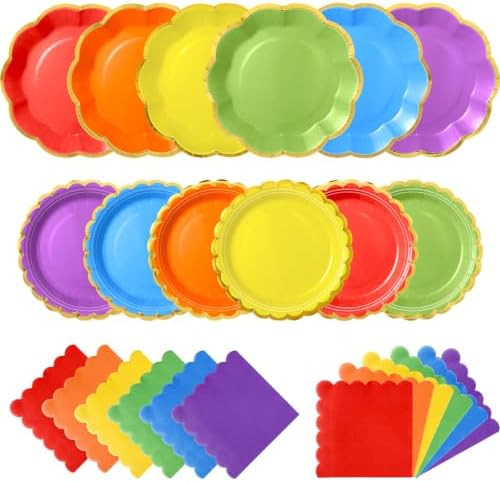 72 Pcs 24 Guests Rainbow Party Supplies Paper Plates and Napkins by Skybooly
