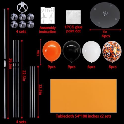 TONIFUL 4 Set Black Orange White Balloon Stand Centerpieces with Tablecloth - Image 2