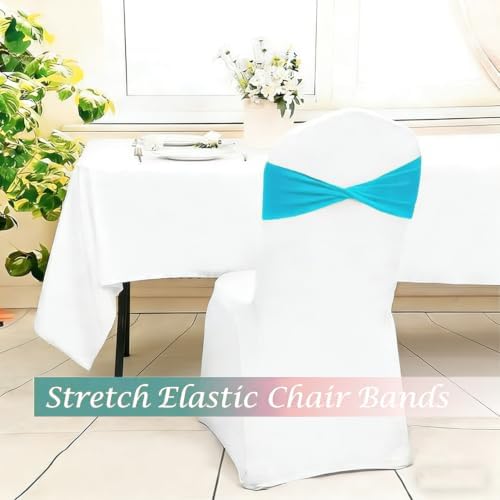 Lake Blue Chair Sashes Bows 60Pcs Spandex Chair Sashes Elastic Chair Cover Bands Ties Without Buckle for Wedding Birthday Party Ceremoney Events Decoration - Image 5