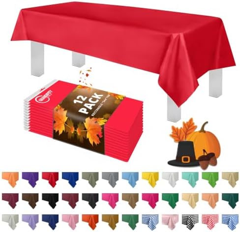 Grandipity Plastic Table Cloth Disposable 12 Pack 54” x 108” Rectangle by Grandipity