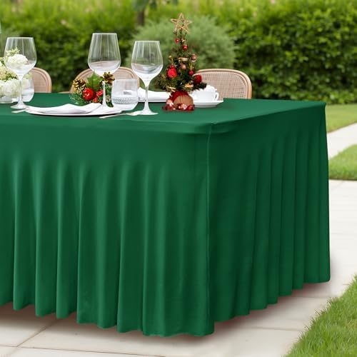 2 Pack Spandex Table Skirts 6ft,Hunter Green for Christmas Decor - Image 4