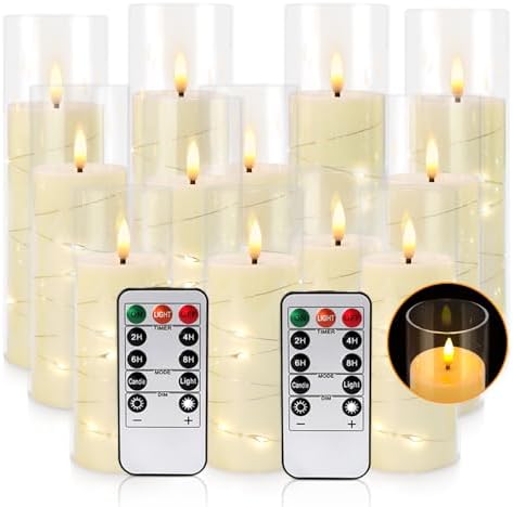 YOROXRG Flickering Flameless Candles Battery Operated with Remote, LED Pillar Candles with Realistic Moving Wick for Halloween, Christmas, Home Decor Pack of 12 (D2.2 x H 5" 6" 7") Ivory - Image 2