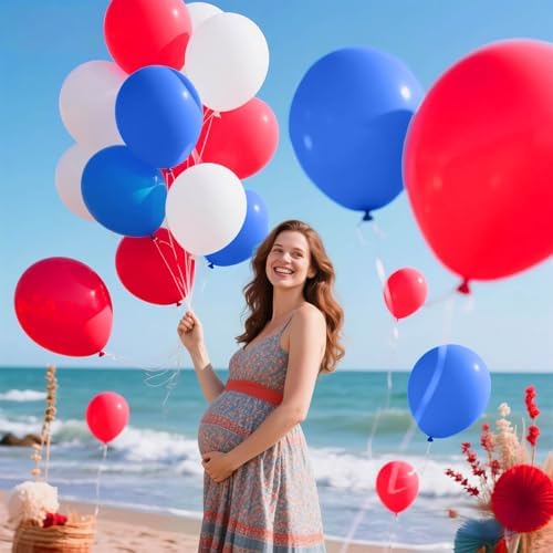 Red White Blue Latex Balloons 68 Pack, 12 Inch Patriotic Balloons with Confetti, Party Decorations for 4th of July, Independence Day, Graduation, Birthday, Air Helium Fill. - Image 5