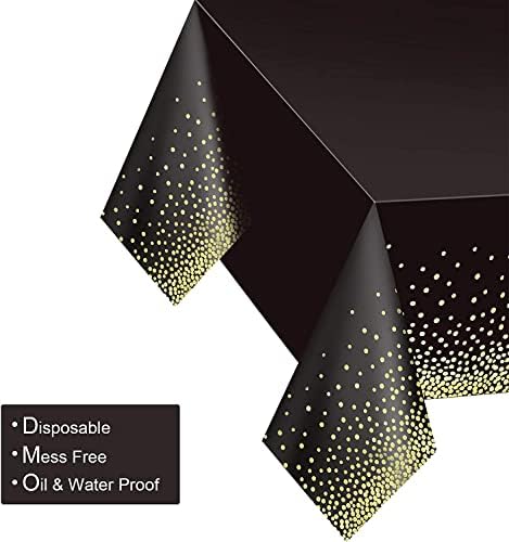 Gexolenu 6 Pack Black and Gold Tablecloth for Rectangle Tables, Plastic Disposable Dot Confetti Party Table Covers for Birthday, Graduation, New Year Party, Anniversary, 54" x 108" - Image 5