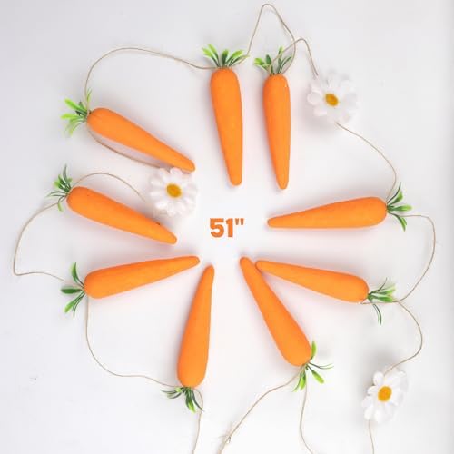 Easter Carrot Garland, Foam Carrots and Daisy Details, Festive Spring Home Decorations, 51 Inches (Pack of 2) - Image 4