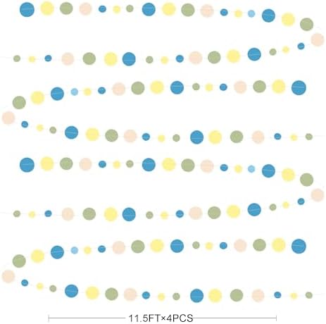 Sage Green Dusty Blue Yellow Beige Polka Dots Garlands Olive Green Macaron Yellow Dusty Blue Sand White Cream Nude Hanging Paper Circle Dots Streamer for Birthday Wedding Shower Party Decorations - Image 2