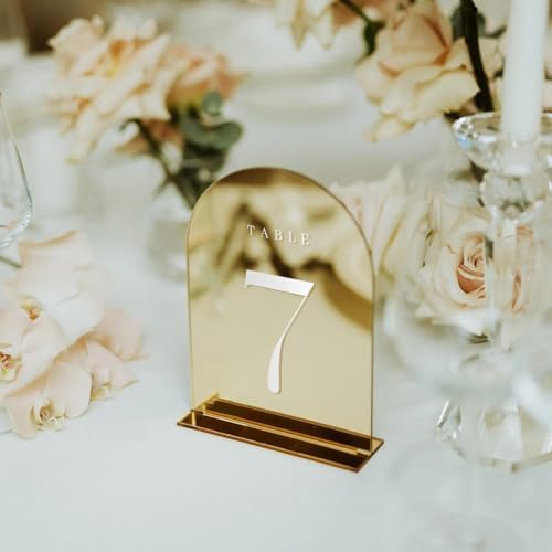 Gold Mirror Arch Table Numbers for Wedding, 25 Pack 5x7" Gold Mirror Arch Acrylic Signs with Stand Acrylic Table Numbers 1-25, Perfect for Wedding Reception - Image 4