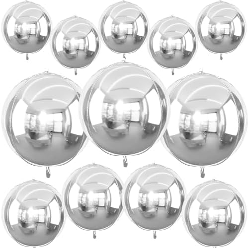 12PCS Metallic Silver Round Foil Balloons 22" 15" 10" Chrome Silver Balloon by vibzox