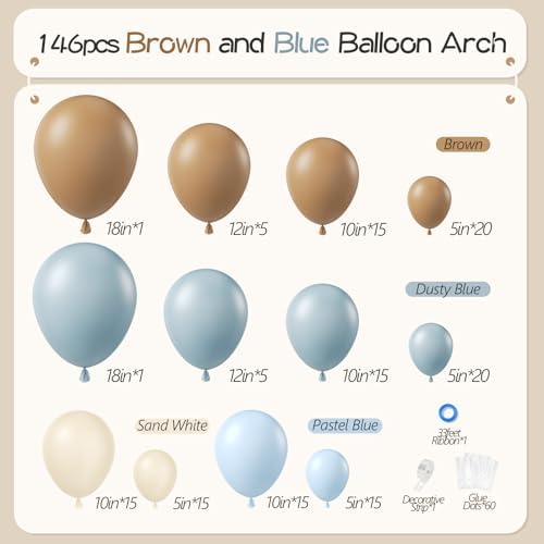 146pcs Dusty Blue and Brown Balloon Arch Kit with White Balloons - Image 2