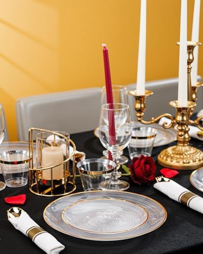 Morejoy 350PCS Clear Gold Plastic Plates - Disposable Gold Party Plates - Image 6