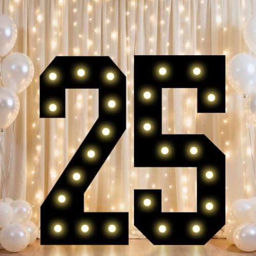 Pooqla 25th Birthday Decorations for Him, 2.4FT Light Up Numbers by Pooqla