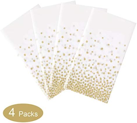 Gexolenu 4 Pack White & Gold Dot Plastic Tablecloth for Rectangle Tables(54" x 108"), Disposable Table Cloth for Birthday, Wedding, Baptism Decorations, Engagement Party Decorations - Image 5