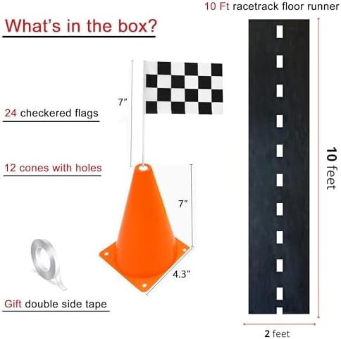 7inch Orange Racing Traffic Cones With Holes on Top,Checkered Flags,Racetrack Floor Runner,Race Car Birthday Party Supplies,Racing Car Table Centerpiece Decorations 38PCS - Image 4