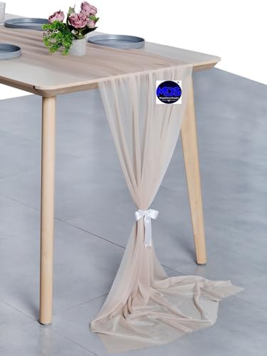 Pack of 15 Chiffon Table Runners 29 x 120 Inch, 14FT Long - Nude - Image 3