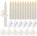 12 Flameless Led Taper Windows Candles with Sensor Dusk to Dawn & Ivory Striped Candlesticks with Suction Cups, Roman Column Christmas Window Candle Battery Operated for Home Decor by CAKETYCG