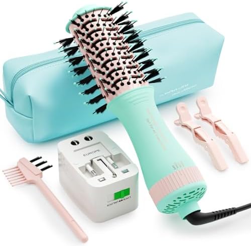 Travel Dual Voltage Hair Dryer Brush,120-240V European Hair Dryer Brush by Olaermoso