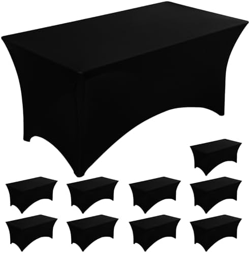 Fixwal 10 Pack 8FT Black Tablecloth Rectangle Spandex Fitted Table Cover by Fixwal