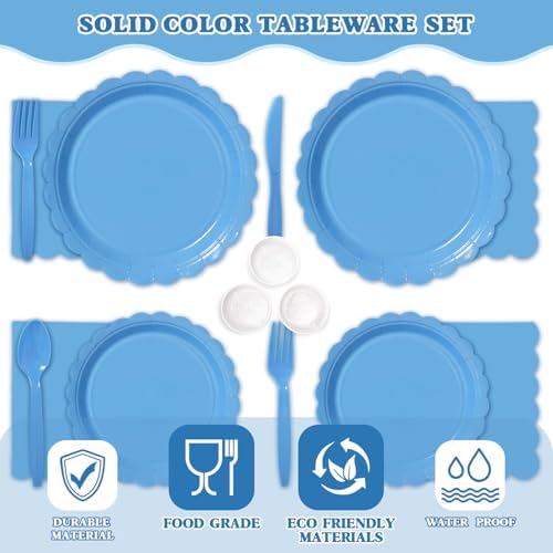 Vyntra 350 Pcs Classic Blue Paper Plates and Napkins Party Supplies - Image 6