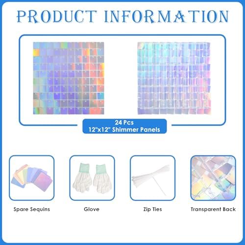 Silver Iridescent Shimmer Wall Backdrop, 24pcs Sequin Panels - Image 2